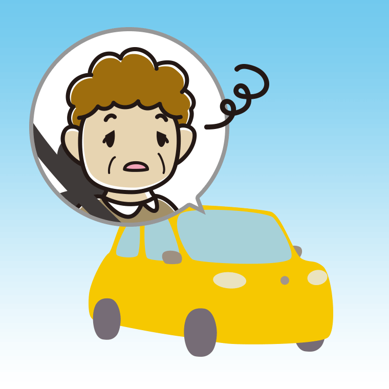 車でぼーっとするおばさんのイラスト【色、背景あり】PNG