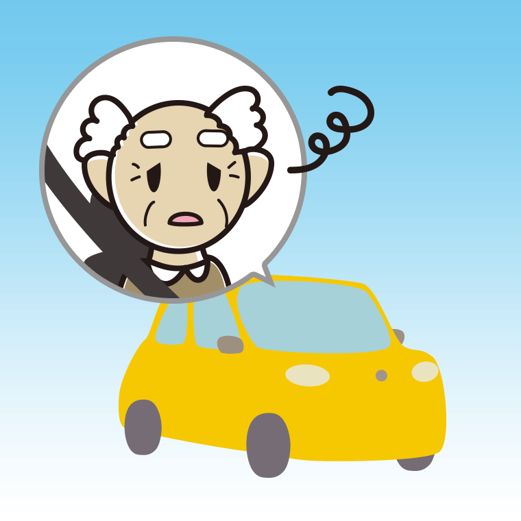車でぼーっとするおじいさんのイラスト【色、背景あり】PNG