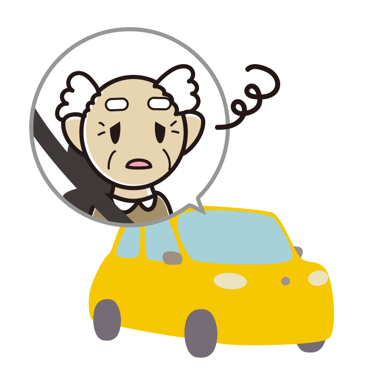 車でぼーっとするおじいさんのイラスト【色あり、背景なし】透過PNG