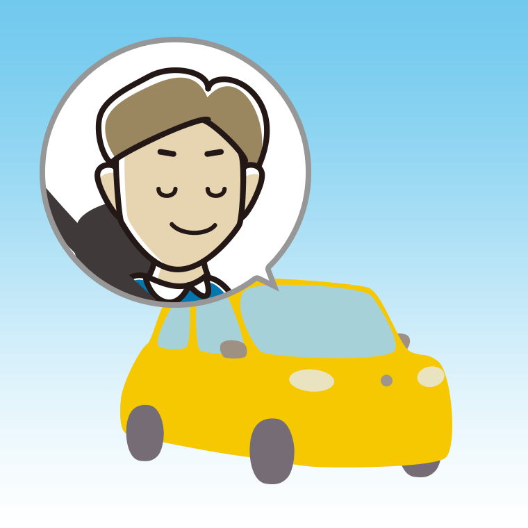 車で目を閉じる男性のイラスト【色、背景あり】PNG