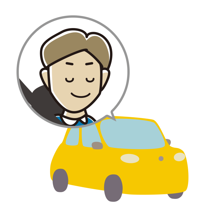 車で目を閉じる男性のイラスト【色あり、背景なし】透過PNG