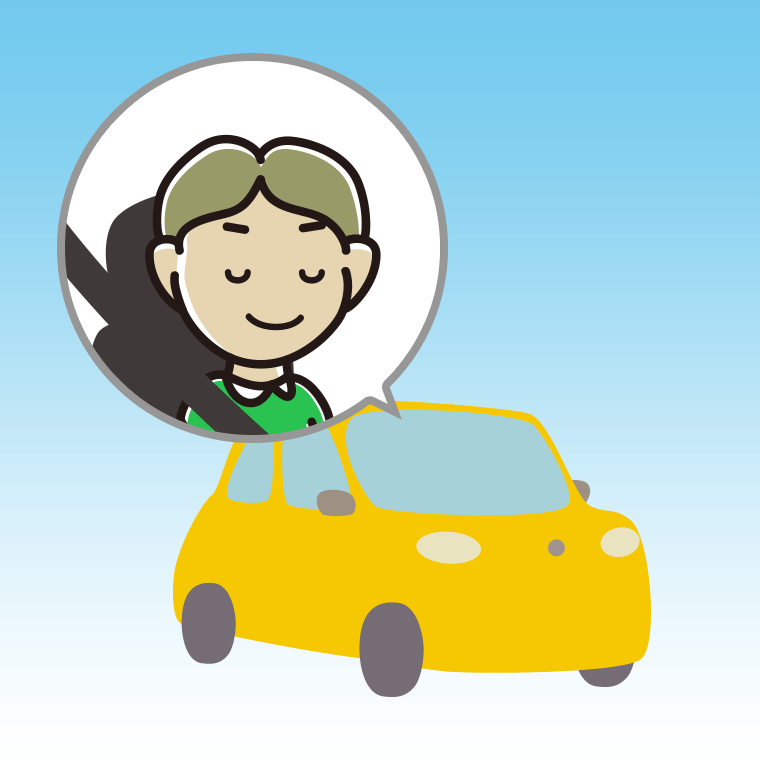車で目を閉じる小学生男子のイラスト【色、背景あり】PNG