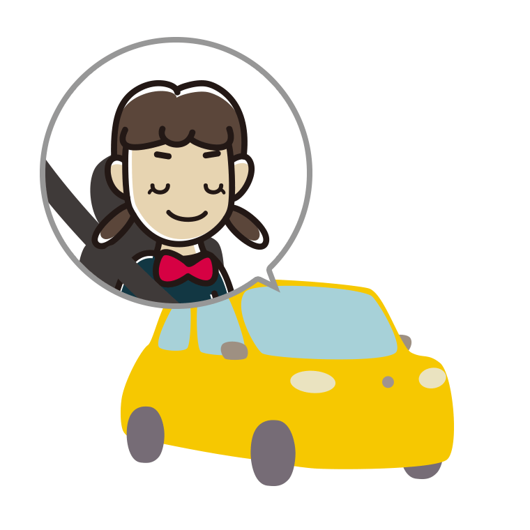 車で目を閉じる女子中学生のイラスト【色あり、背景なし】透過PNG