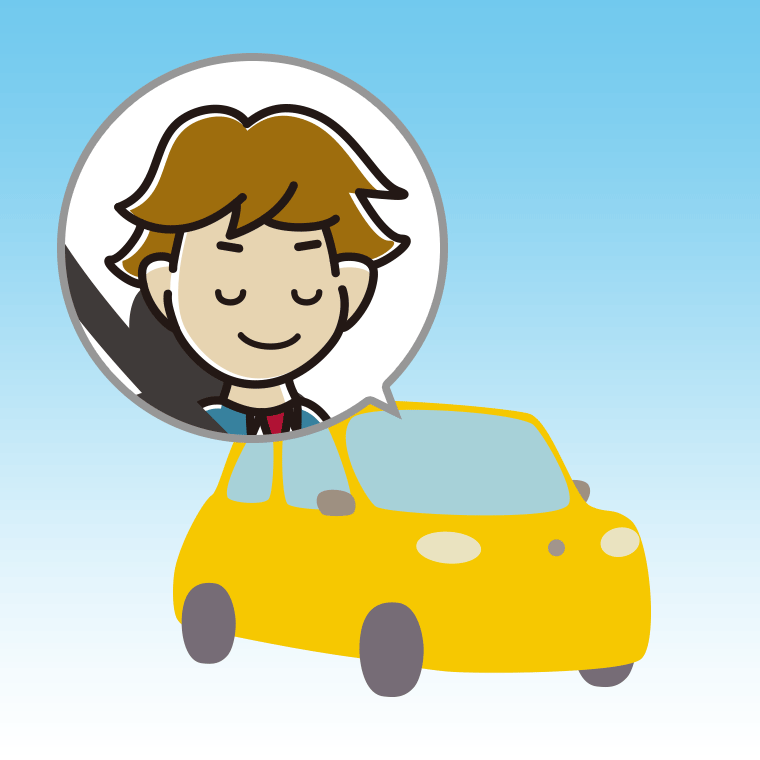 車で目を閉じる男子高校生のイラスト【色、背景あり】PNG