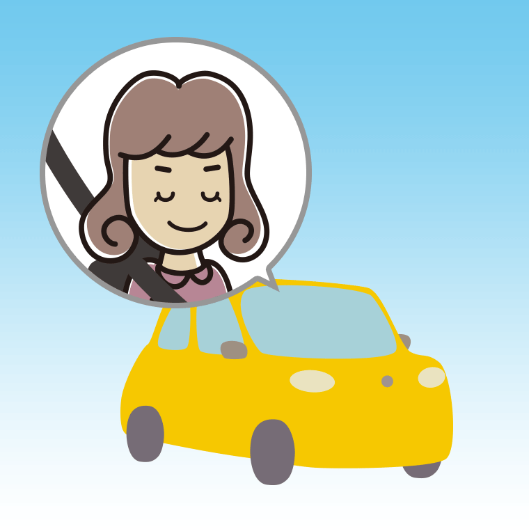 車で目を閉じる女子大学生のイラスト【色、背景あり】PNG