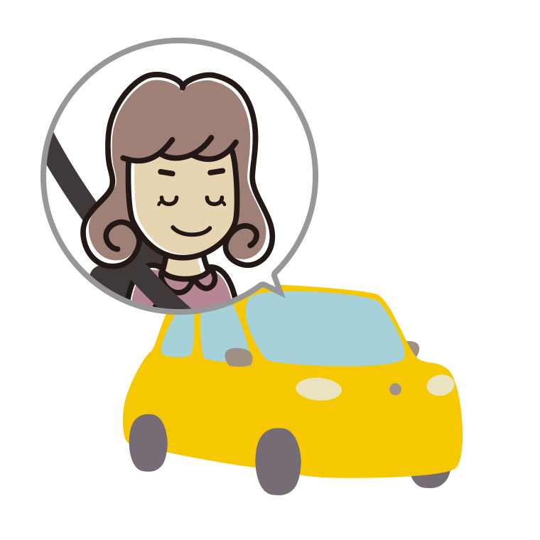 車で目を閉じる女子大学生のイラスト【色あり、背景なし】透過PNG