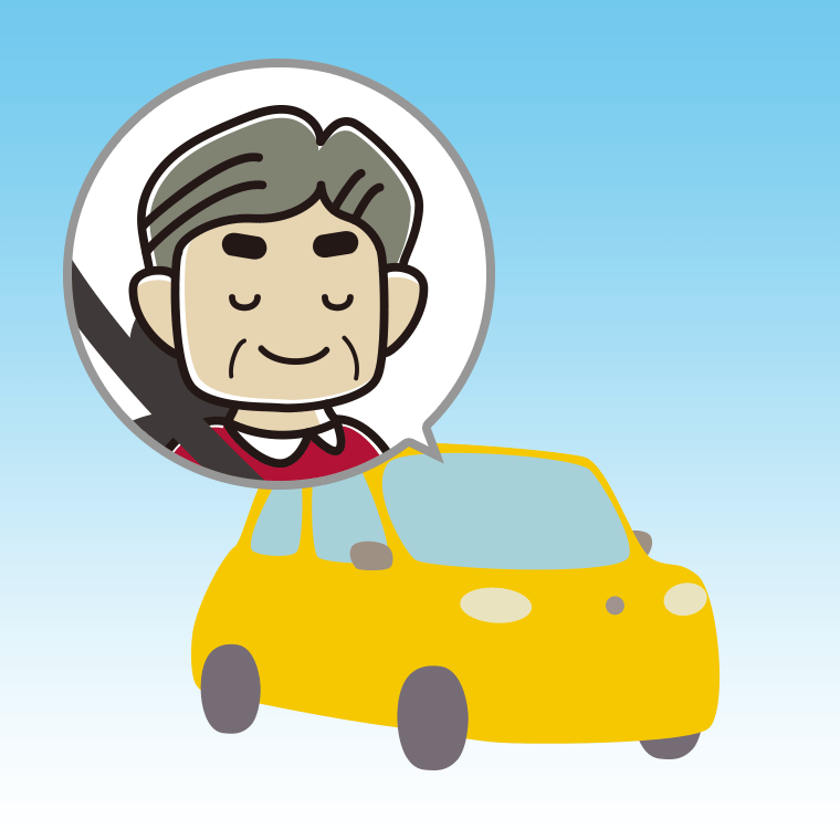 車で目を閉じるおじさんのイラスト【色、背景あり】PNG