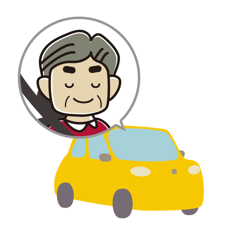 車で目を閉じるおじさんのイラスト【色あり、背景なし】透過PNG