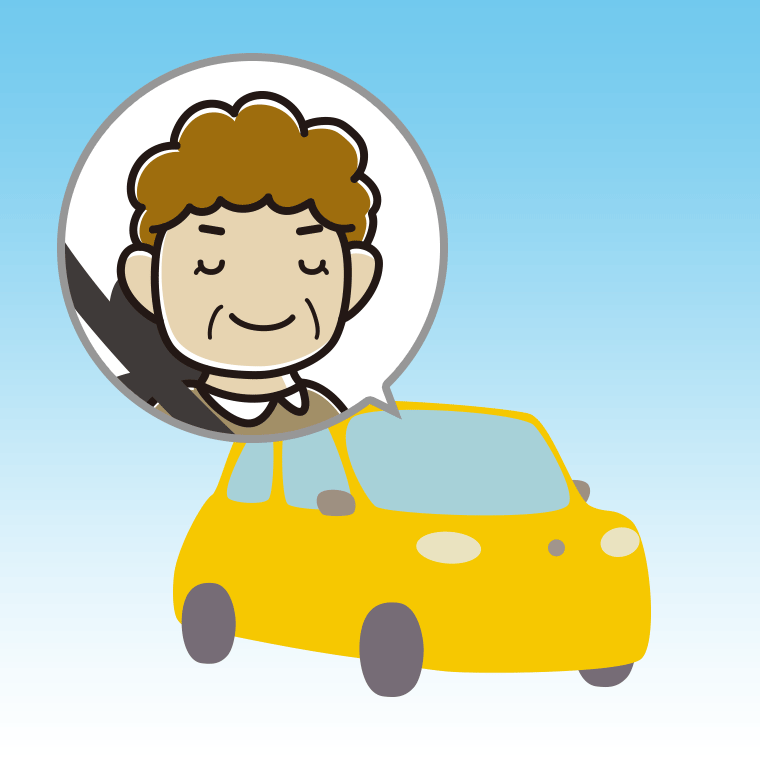 車で目を閉じるおばさんのイラスト【色、背景あり】PNG