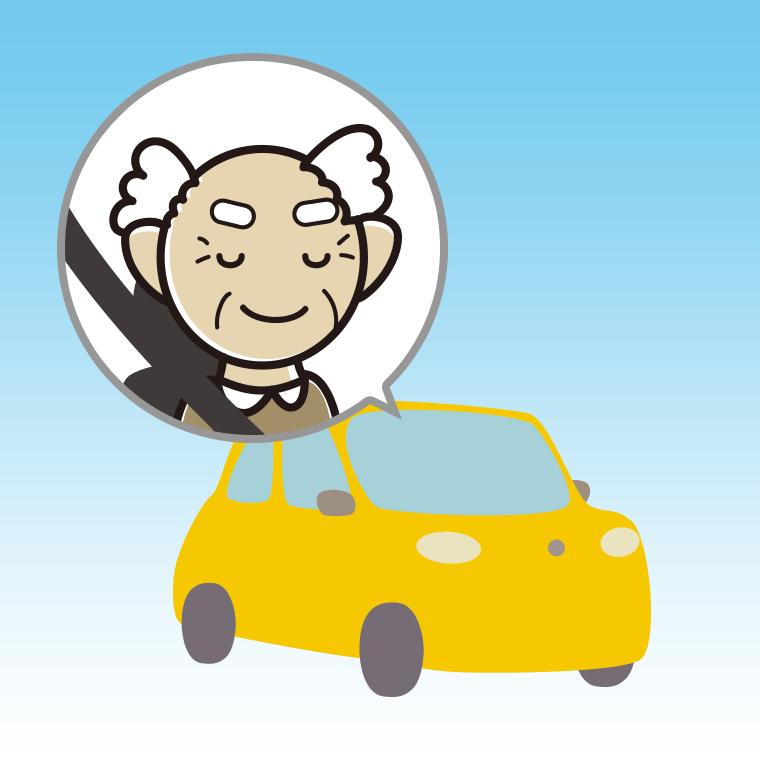 車で目を閉じるおじいさんのイラスト【色、背景あり】PNG