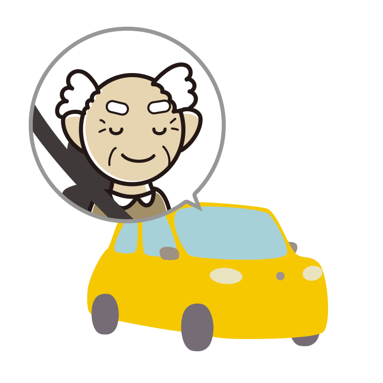 車で目を閉じるおじいさんのイラスト【色あり、背景なし】透過PNG