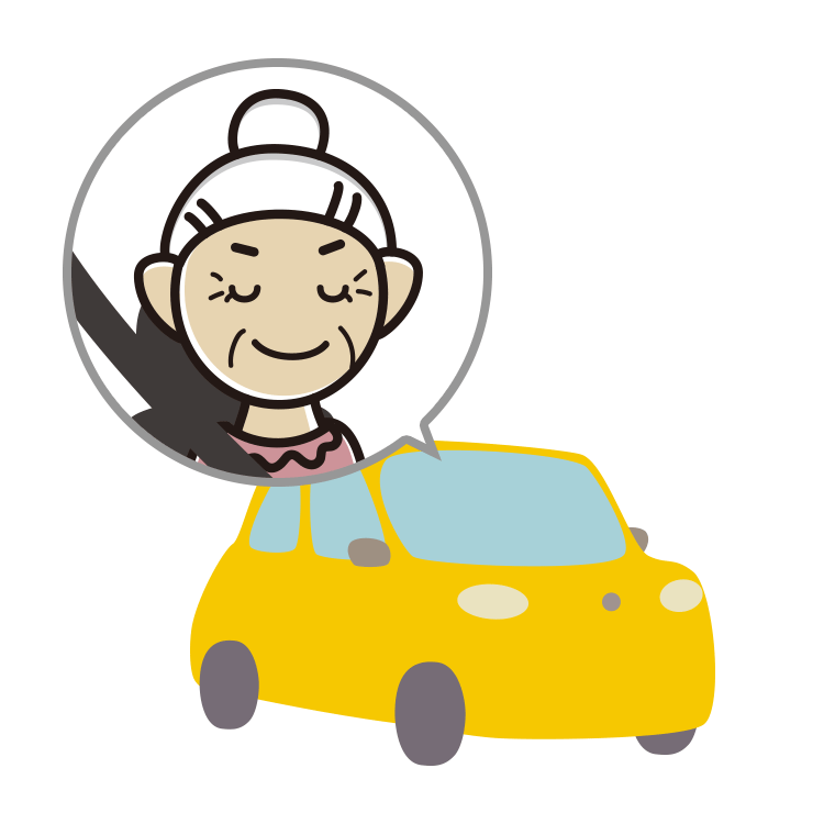 車で目を閉じるおばあさんのイラスト【色あり、背景なし】透過PNG