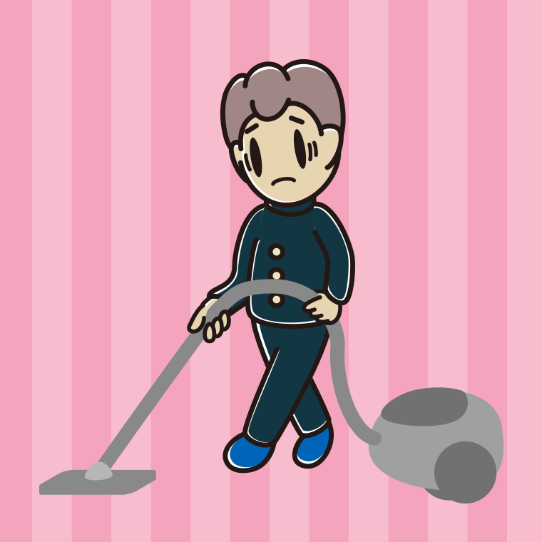 掃除機で困る男子中学生のイラスト【色、背景あり】PNG