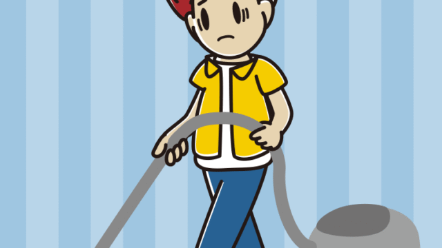 掃除機で困る男子大学生のイラスト【色、背景あり】PNG