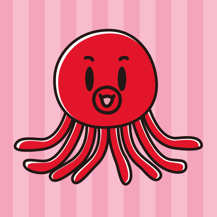 かわいいタコちゃんのイラスト【色、背景あり】PNG