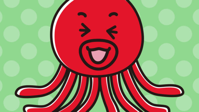 笑うタコちゃんのイラスト【色、背景あり】PNG