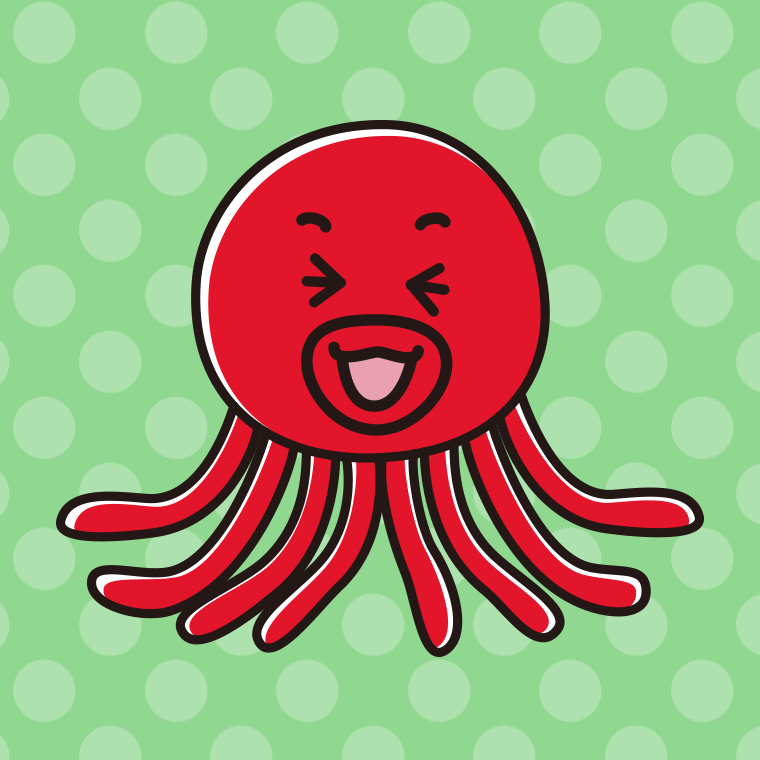 笑うタコちゃんのイラスト【色、背景あり】PNG