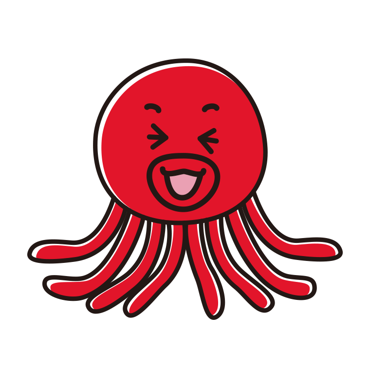 笑うタコちゃんのイラスト【色あり、背景なし】透過PNG