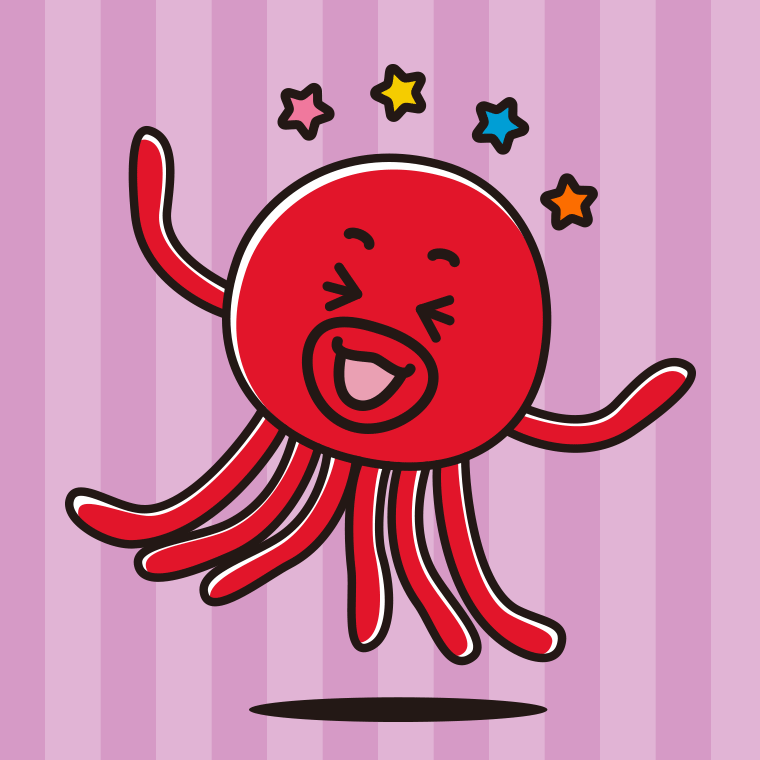 喜ぶタコちゃんのイラスト【色、背景あり】PNG