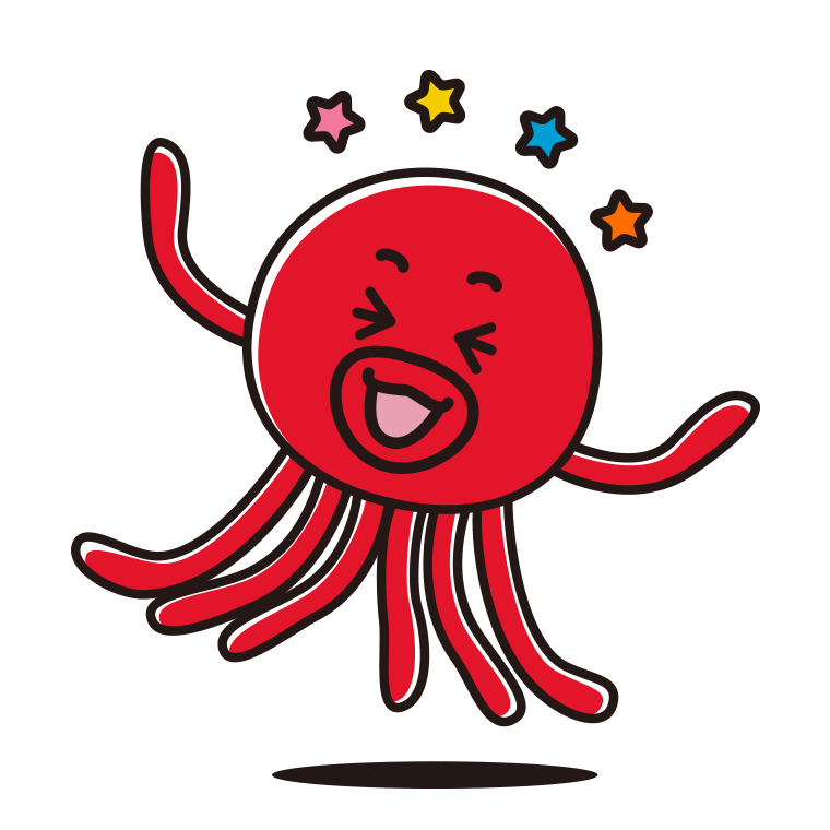 喜ぶタコちゃんのイラスト【色あり、背景なし】透過PNG