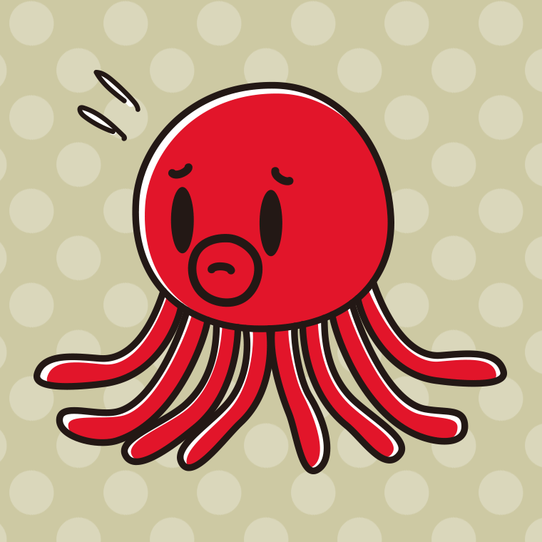 困るタコちゃんのイラスト【色、背景あり】PNG