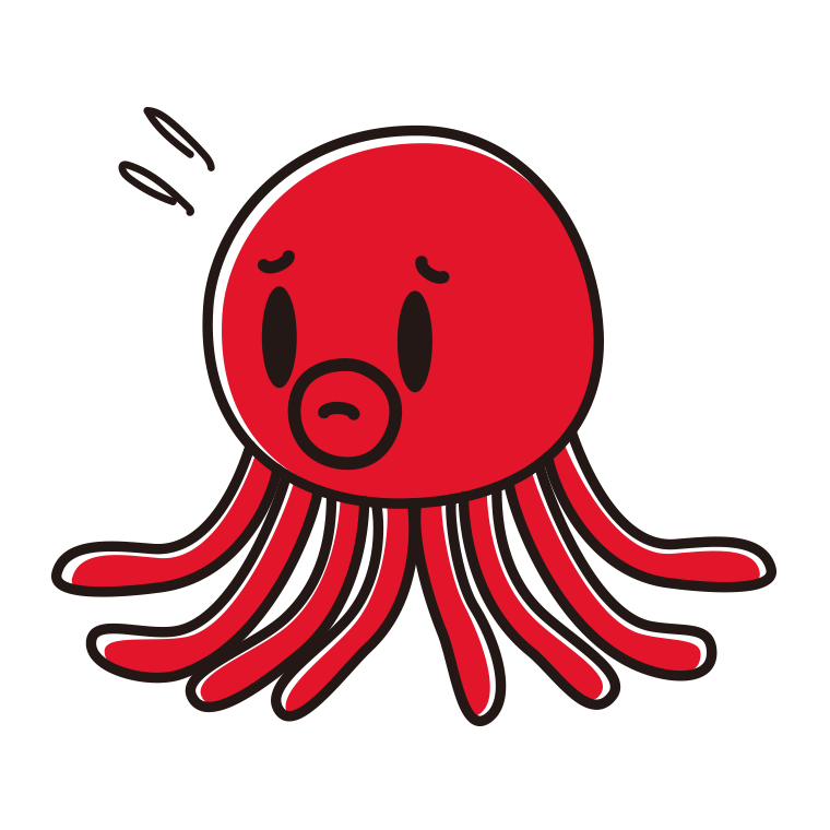 困るタコちゃんのイラスト【色あり、背景なし】透過PNG