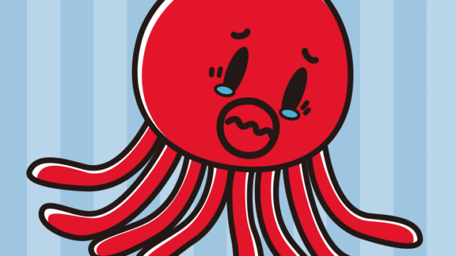 泣くタコちゃんのイラスト【色、背景あり】PNG