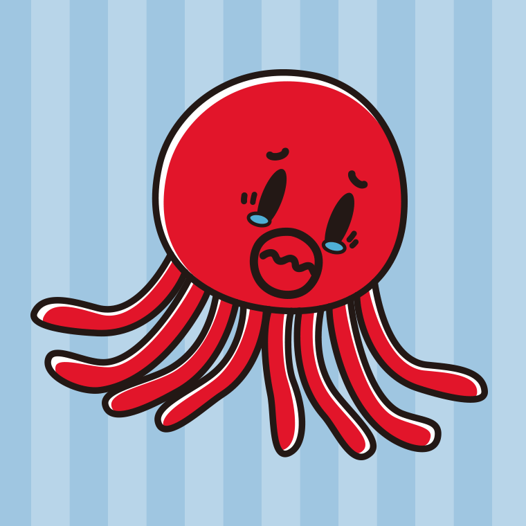 泣くタコちゃんのイラスト【色、背景あり】PNG