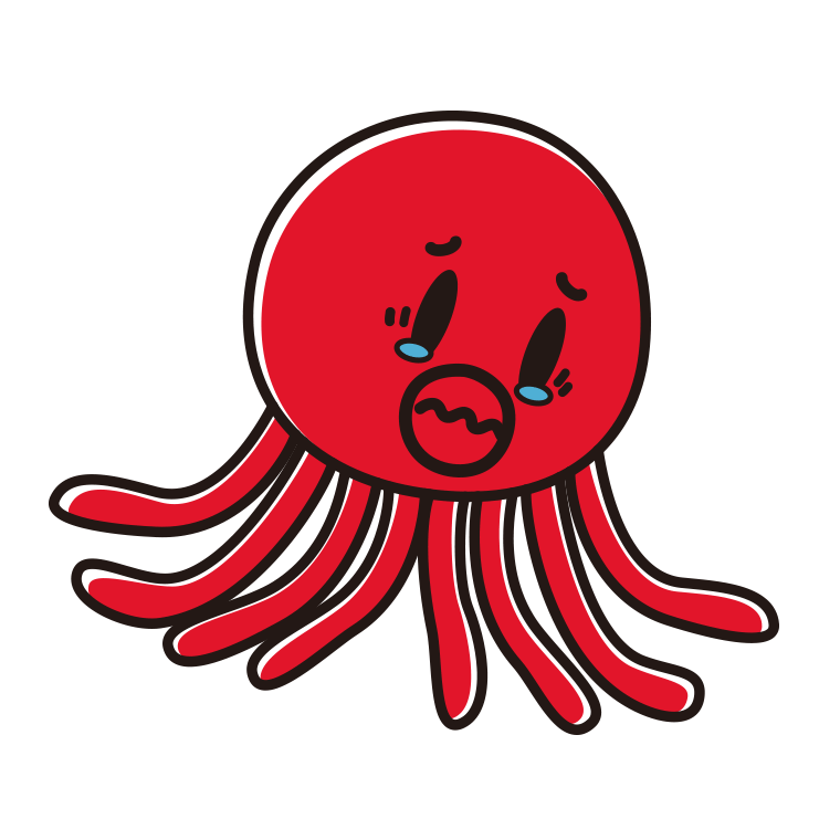 泣くタコちゃんのイラスト【色あり、背景なし】透過PNG