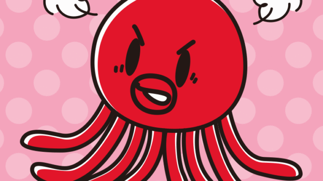 怒るタコちゃんのイラスト【色、背景あり】PNG