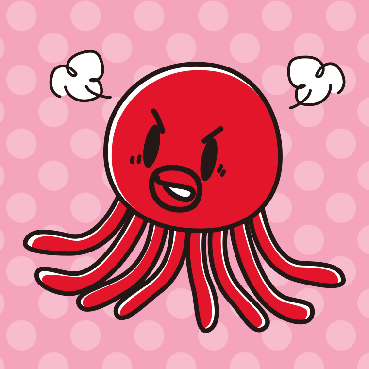 怒るタコちゃんのイラスト【色、背景あり】PNG