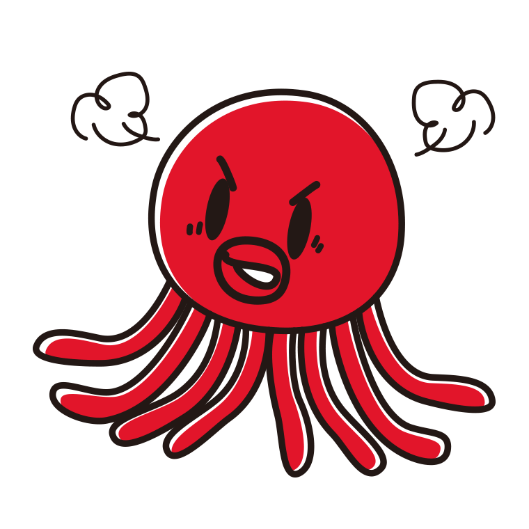 怒るタコちゃんのイラスト【色あり、背景なし】透過PNG