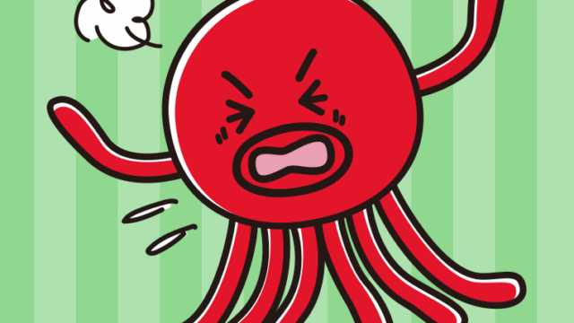 カンカンに怒るタコちゃんのイラスト【色、背景あり】PNG
