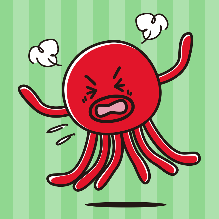 カンカンに怒るタコちゃんのイラスト【色、背景あり】PNG