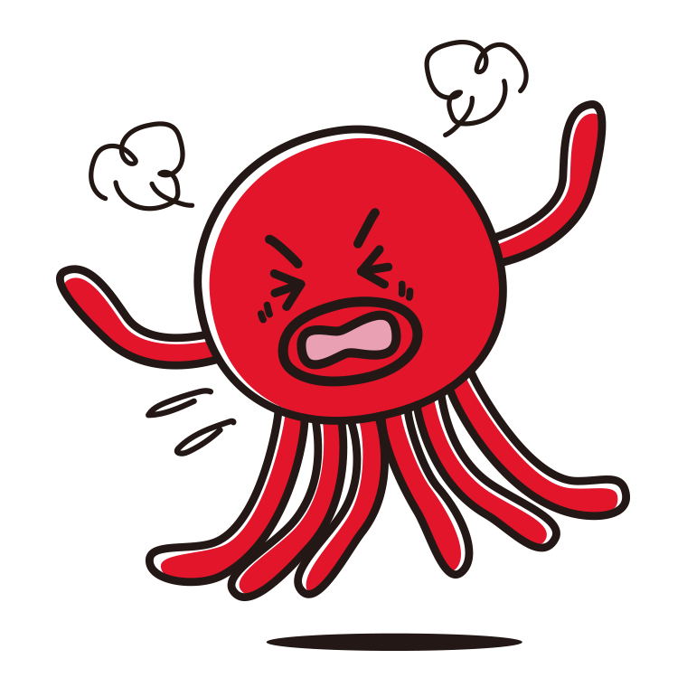 カンカンに怒るタコちゃんのイラスト【色あり、背景なし】透過PNG