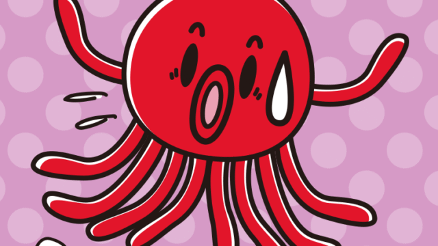 驚くタコちゃんのイラスト【色、背景あり】PNG