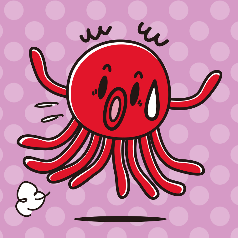 驚くタコちゃんのイラスト【色、背景あり】PNG