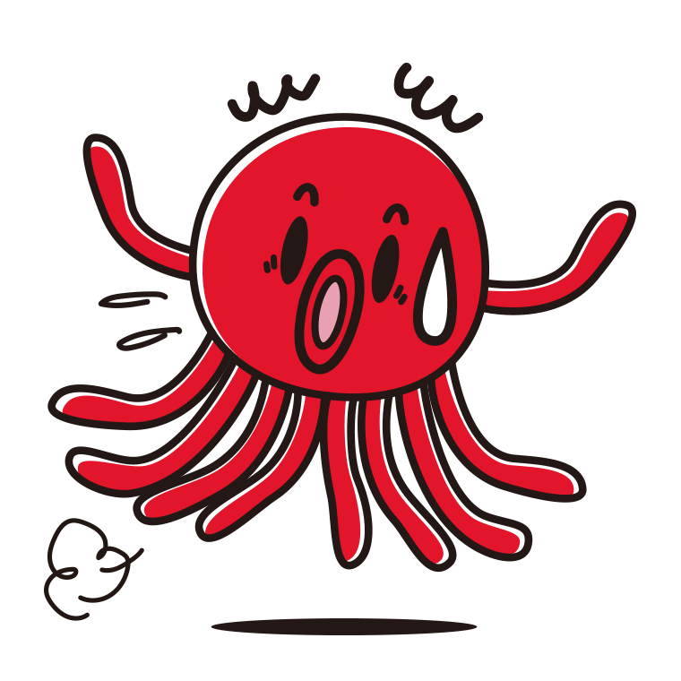 驚くタコちゃんのイラスト【色あり、背景なし】透過PNG