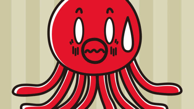 ショックを受けるタコちゃんのイラスト【色、背景あり】PNG