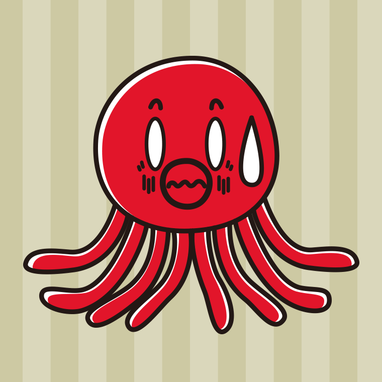 ショックを受けるタコちゃんのイラスト【色、背景あり】PNG