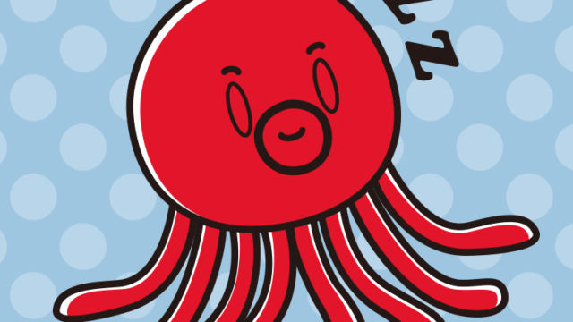 眠るタコちゃんのイラスト【色、背景あり】PNG