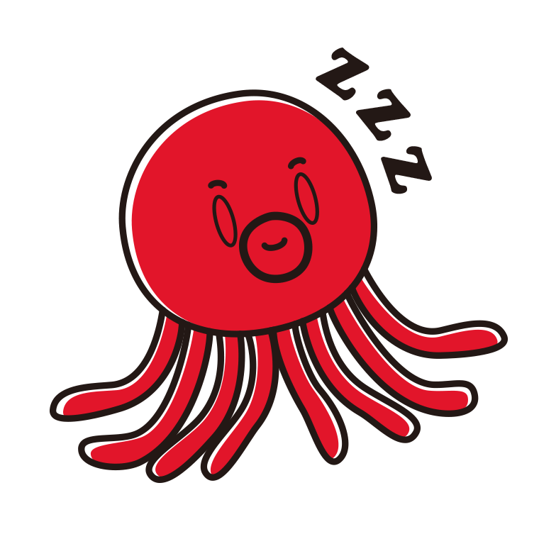 眠るタコちゃんのイラスト【色あり、背景なし】透過PNG
