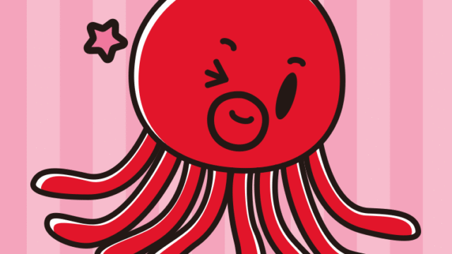 ウインクするタコちゃんのイラスト【色、背景あり】PNG