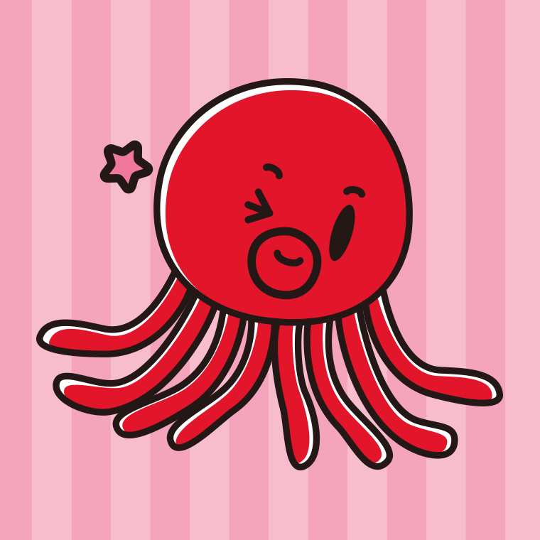 ウインクするタコちゃんのイラスト【色、背景あり】PNG