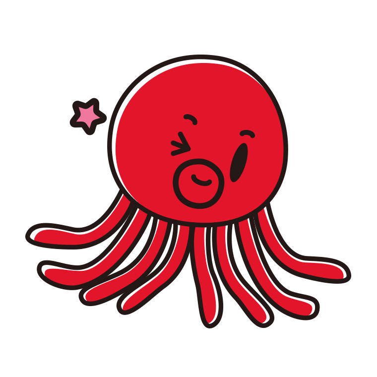 ウインクするタコちゃんのイラスト【色あり、背景なし】透過PNG