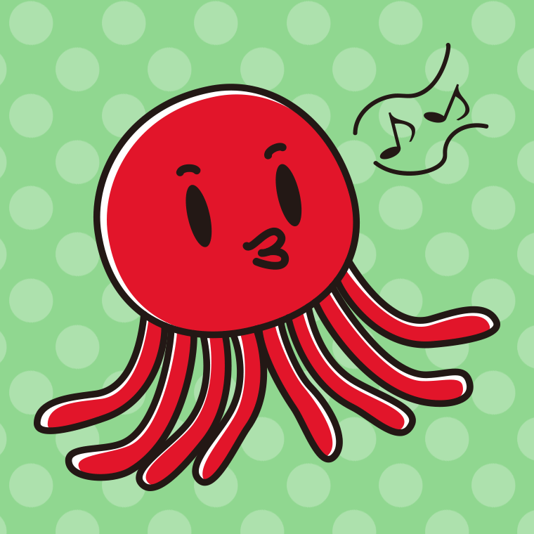 口笛を吹くタコちゃんのイラスト【色、背景あり】PNG