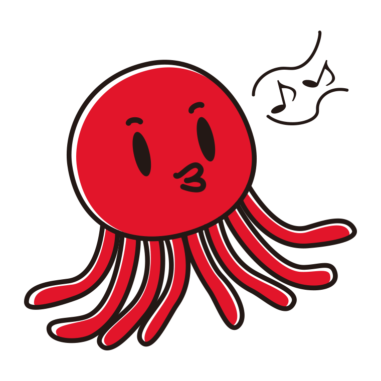 口笛を吹くタコちゃんのイラスト【色あり、背景なし】透過PNG