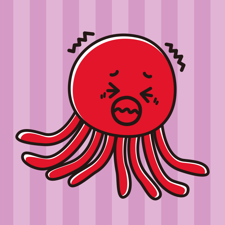 ブルブル震えるタコちゃんのイラスト【色、背景あり】PNG