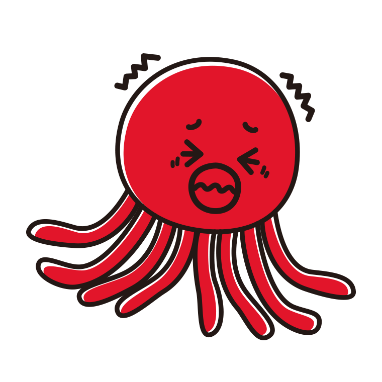 ブルブル震えるタコちゃんのイラスト【色あり、背景なし】透過PNG
