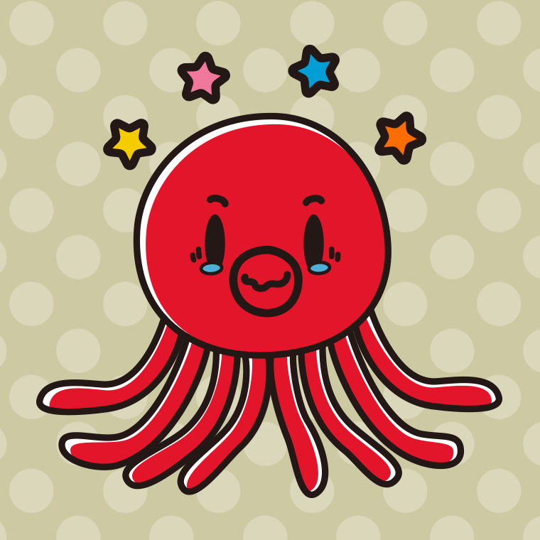 ジーンとするタコちゃんのイラスト【色、背景あり】PNG